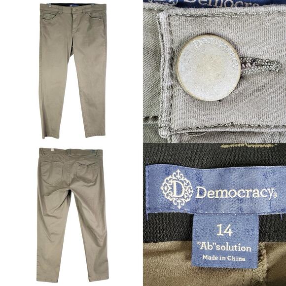 Democracy Jeans Ab Solution Womens Size 14 Green Straight Leg 5-Pocket - Picture 1 of 8